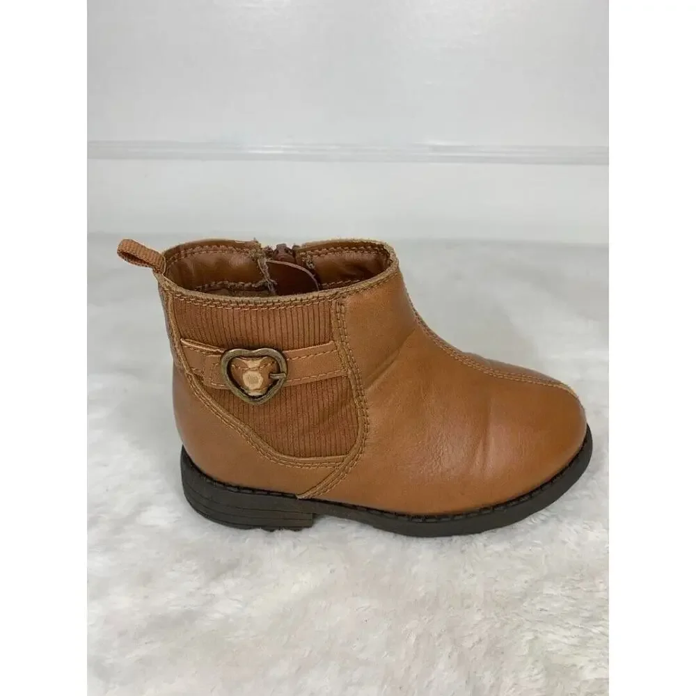 Carters Girls Brown Faux Leather Ankle Boots Size 8 With Zipper Closure